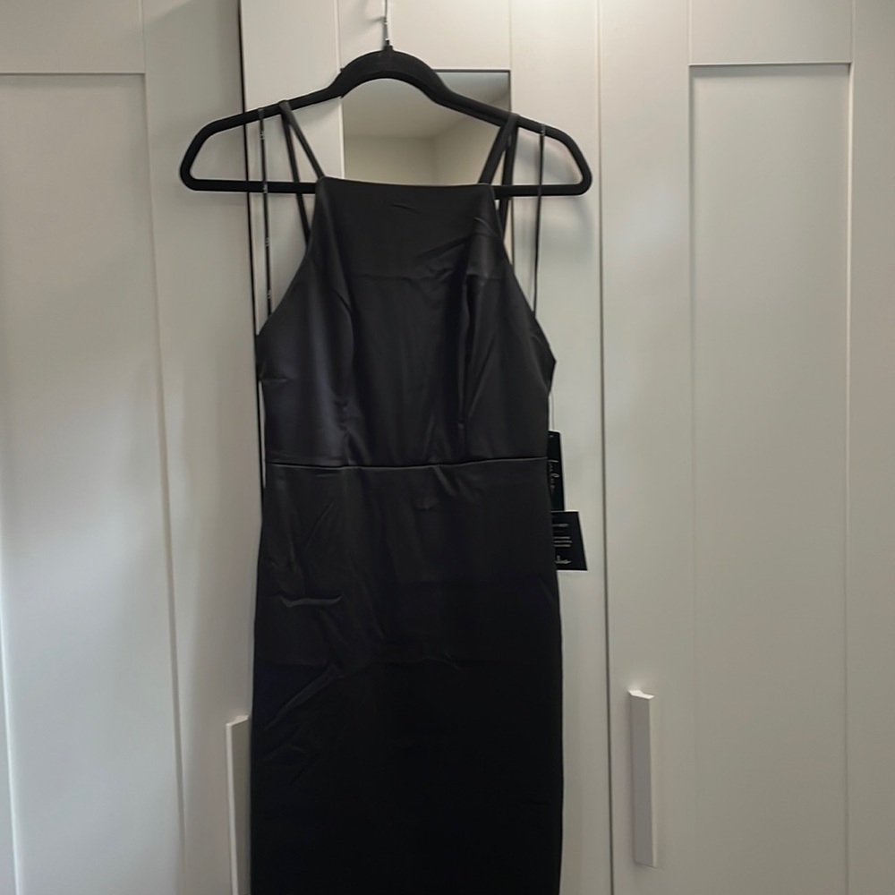 Black satin backless dress